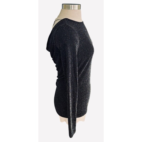 Michael Kors Wm XS Stretch Black Sequin Back Drape Silver Chain Pendant Top - Picture 3 of 5